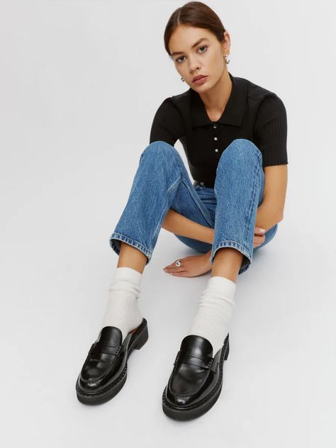 Women's Sustainable Shoes | Reformation Loafers Women Outfit, Chunky Loafers Outfit, Penny Loafers Outfit, Black Loafers Outfit, Mule Shoes Outfit, Loafers For Women Outfit, Loafers Outfits, Loafer Outfits, Mules Outfit