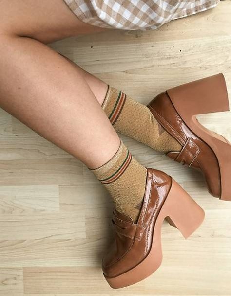 Loafers | Driving shoes & penny loafers | ASOS High Heel Loafers, Bank Job, Shoes And Socks, Haine Diy, Dr Shoes, Funky Shoes, Mia 3, Chunky High Heels, Brown Shoes