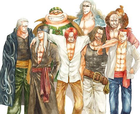 Red Hair Pirates - Red-Haired Shanks, Benn Beckman, Lucky Roo, Yasopp, Rockstar One piece Shanks Crew, Red Hair Shanks, Fruit Du Demon, Akuma No Mi, Akagami No, Es Der Clown, One Piece Wallpaper Iphone, The Pirate King, The Pirates