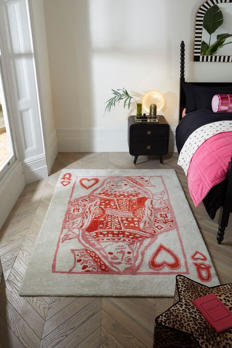 Buy Rockett St George Pink Queen Of Hearts Rug from the Next UK online shop Street Wear Bedroom Ideas, Dorm Bed Decor, Pink Queen Of Hearts, Dr Bedroom, The Queen Of Hearts, Uni Room, Rockett St George, Cosy Room, Wardrobe Furniture