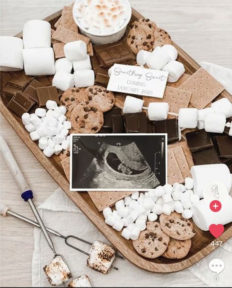 Smore Love Baby Announcement, Smores Theme Gender Reveal, S’mores Gender Reveal, S'more Gender Reveal, Camping Gender Reveal, Bonfire Gender Reveal Ideas, S’more Love Baby Shower Ideas, Smores Gender Reveal, Bonfire Gender Reveal