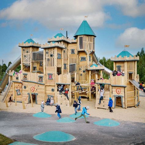 KOMPAN | Robinia Villiage - Wooden Playground Design Outside Playground, Wooden Playground Equipment, Wooden Playground, Kids Play Spaces, Product Portfolio, Tower Design, Natural Playground, Playground Design, Play Spaces