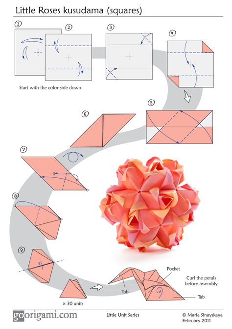 Little_Roses_Kusudama_Diagram3 Easy Origami Rose, Origami Diamond, Origami Paper Folding, Origami Diagrams, Origami Ball, Origami And Quilling, Origami For Beginners, Origami Love, Origami And Kirigami