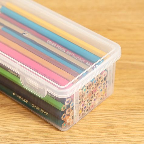 Large Capacity Rectangle Plastic Storage Box Practical Pencil Boxes Translucent Toolbox Office Case School Supply Storage, Clear Pencil Case, Stationery Storage, Pencil Boxes, Plastic Box Storage, School Essentials, Organization Boxes, Colored Pens, Erasers