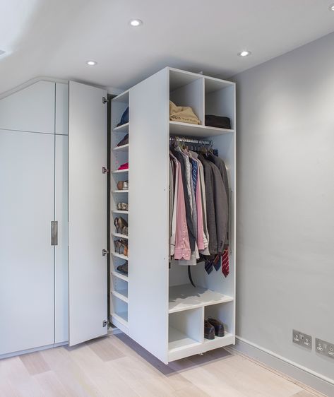 MAGIC PULL OUT WARDROBE, LOFT ROOM SPACE SAVING STORAGE. Pull Out Wardrobe, Space Savers Bedroom, Loft Wardrobe, Floor Options, Space Saving Furniture Bedroom, Diy Space Saving, Wardrobe Rail, Contemporary Closet, Bedroom Built In Wardrobe