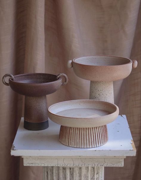 #handmade #ceramics #pottery #pedestal #stoneware Pedestal Bowl Ceramic, Ceramic Serving Dishes Ideas, Ceramic Pedestal Bowl, Ceramic Fruit Bowls, Ceramic Jewelry Stand, Pottery Packaging Ideas, Stacking Ceramics, Hand Made Ceramics, Pottery Centerpieces