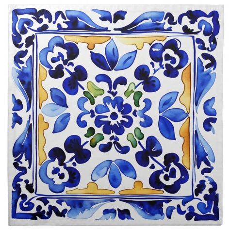 Tiles Mediterranean, Spanish Style Weddings, Mexican Party Invitation, Mediterranean Party, Tuscan Tile, Italian Tiles Pattern, Yellow Tiles, Majolica Tiles, Italian Blue