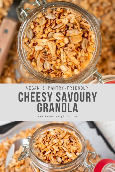 Savoury Granola, Best Vegan Snacks, Savory Granola, Staple Recipes, Cheesy Crackers, Vegan Pantry, Trail Mix Recipes, Savoury Snacks, Healthy Granola Bars