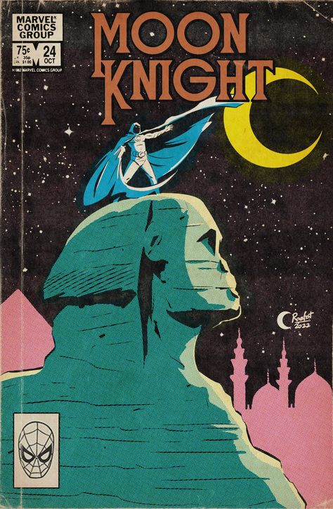 Marvel Graphic Poster, 80s Marvel Comics, Moon Knight Comic Cover, Marvel Homescreen Wallpaper, Marvel Retro Poster, Moon Knight Art, 80s Comics, Marvel 80s, Marvel Bedroom