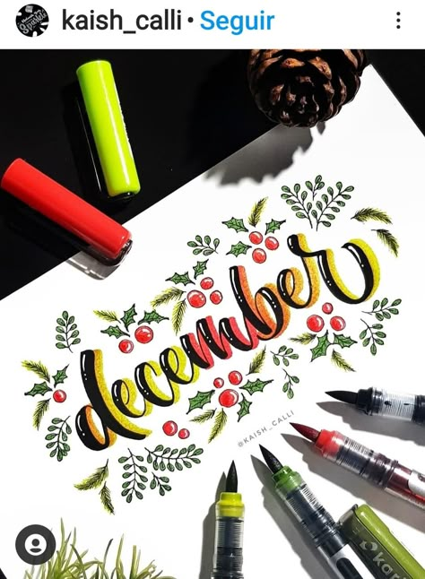 December Calligraphy Hand Lettering, Months Calligraphy, December Calligraphy, December Font, Alfabeto Lettering, Journal December, Cartoon Inspiration, Note Fonts, Script Lettering