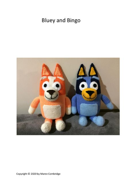 Ravelry: Purchase from Store: Maree Combridge Designs Free Knitting Pattern For Bluey The Dog, Bluey Bingo Knitting Pattern, Knitted Bluey Toy, Bluey Knitting Pattern Free, Bluey Knitting Pattern, Mittens Template, Knitted Santa, Bingo Patterns, Animal Knitting