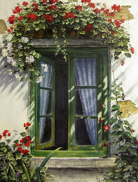 #window Window With Flowers, An Open Window, Beautiful Windows, Garden Windows, Old Windows, Window View, Old Doors, Painting Gallery, Window Boxes