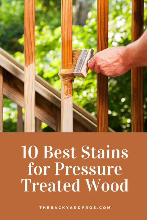 Transform your pressure treated wood projects with the perfect stain! From rich mahogany hues to natural cedar tones, explore our top picks to enhance the beauty and durability of your outdoor furniture, decks, and fences. Say goodbye to dull wood and hello to stunning finishes that stand the test of time. Stain For Pressure Treated Wood, How To Stain Pressure Treated Wood, Stain For Decks Wood, Deck Stain Ideas Wood, Treated Wood Projects, Porch Stain Colors Wood, Staining Fence, Staining Pressure Treated Wood, Cedar Fence Stain