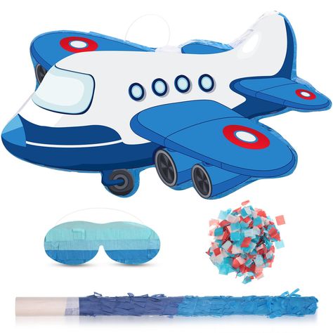 PRICES MAY VARY. Patriotic Airplane Pinata Set: you will get 1 cute airplane pinata, 1 white and blue pinata stick, 1 blue tassel blindfold and 1 bag of paper confetti, the nice combination and design can better match with your other party decors Cool Airplane Theme Design: this airplane party pinata features blue accents and vivid details that coordinate well with the rest of your patriotic party decorations; Our small pinata has sturdy hanging loops on top for easy hanging, and stickers on the Airplane Piñata, Airplane Pinata, Blue Pinata, Piñata Stick, Travel Theme Party, 4th Of July Events, Planes Birthday Party, Patriotic Decorations Party, Pinata Stick