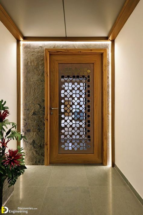 Creative Safety Door Design Ideas With Grill To Secure Your home - Engineering Discoveries Best Door Designs, Apartment Front Doors, Entrance Door Decor, House Main Door, House Main Door Design, Main Entrance Door Design, Main Entrance Door, Grill Door Design, Wooden Main Door