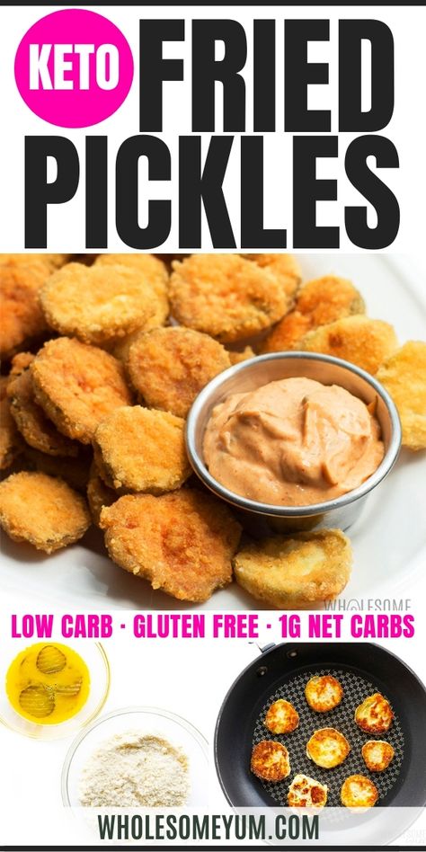 Low carb keto fried pickles without flour are CRISPY and easy! Plus, this gluten-free fried pickles recipe needs just 5 simple ingredients. #wholesomeyum Keto Fried Pickles, Easy Fried Pickles, Air Fryer Fried Pickles, Air Fryer Recipes Low Carb, Fried Pickles Recipe, Sugar Free Lifestyle, Pickles Recipe, Healthy Vegetable Recipes, Low Carb Sides