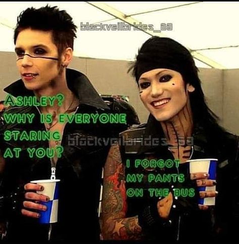 Andy Biersack And Ashley Purdy, Black Veil Brides Album, Vail Bride, Emo Teen, Andy Sixx, Ashley Purdy, Just Deal With It, Human Bean, Funny Asf