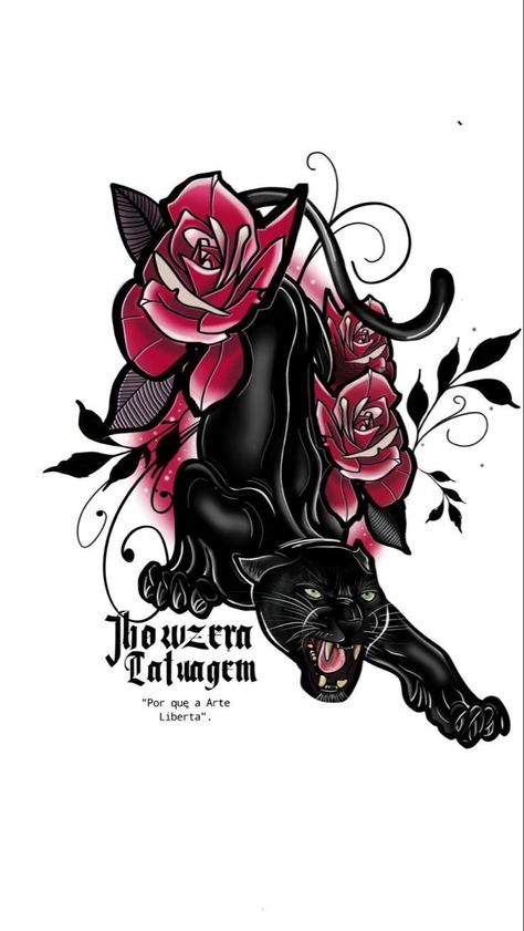 Neo Traditional Black Panther Tattoo, Neotraditional Panther Tattoo, Panther Rose Tattoo, Black Panther Tattoo Design, Coverup Tattoo Designs, Panther Tattoo Design, Atrapasueños Tattoo, Traditional Panther Tattoo, Tatuaje Cover Up