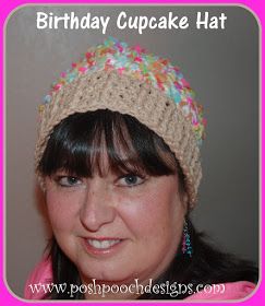 To Celebrate  My birthday      I have designed    this fun Cupcake Hat  for us YOU!     Here is is from the side.   it is not a slouchy h... Birthday Hat Pattern, Cupcake Hats, Dog Onesies, Cupcake Birthday, Hat Crochet Pattern, Pink Puppy, Front Post Double Crochet, It's My Birthday, Birthday Cupcake