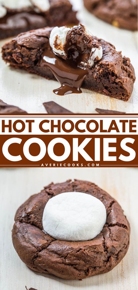 Hot Chocolate Cookies Recipe, Hot Chocolate Cookie Recipes, Hot Cocoa Cookies, Winter Baking, Dessert Cookies, Xmas Treats, Hot Chocolate Cookies, Winter Cookie, Cocoa Cookies