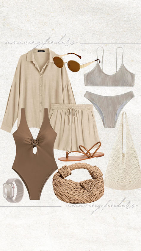 Perfect Look for Your Beach Vacation Beach Classy Outfit, Best Of Amazon, Brown Swimsuit, Brown Beach, Cruise Fashion, Chic Over 50, Classy Summer Outfits, Swimsuits Outfits, Beach Outfits