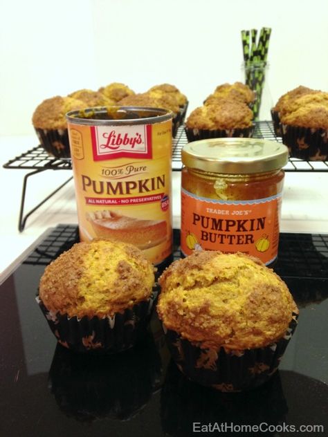 These pumpkin muffins contain all the delicious flavors of Fall...made with real pumpkin and pumpkin butter, they are sure to spice up your day! #pumkinmuffins #pumpkin #muffins Pumpkin Butter Recipe, Muffins Blueberry, Butter Muffins, Almond Muffins, Eat At Home, Pumpkin Treat, Pumpkin Butter, Pumpkin Muffins, Pumpkin Dessert