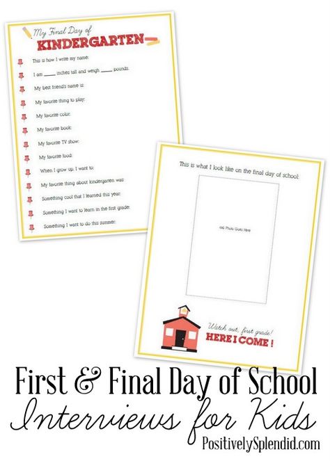 First and Final Day of School Interviews for Kids by Positively Splendid School Interview, School Printables, End Of School Year, School Memories, 1st Day Of School, End Of School, Beginning Of School, School Time, Last Day Of School