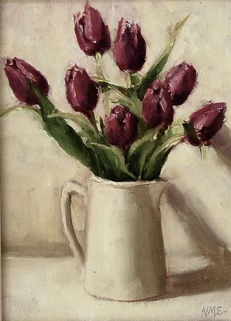 Pink Tulips Painting Acrylic, Tulip Art Painting, Tulips Painting Acrylic, Tulip Paintings, Tulips Oil Painting, Flower Vase Painting, Tulip Art, Tulip Drawing, Flowers Oil Painting