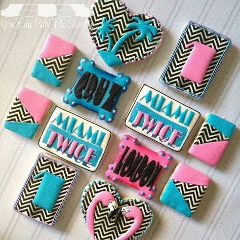 miami Cookie Decorating Contest, Miami Vice Party, Florida Sign, Miami Beach Party, Miami Vice Theme, Flamingo Party Decor, Cookie Contest, Miami Party, Mitzvah Themes