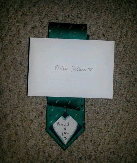 A tie with a little message on the inside and a sweet letter :) #missionarygirlfriend #lds #mormon #missionary Lds Missionary Boyfriend, Gifts For Missionary Boyfriend, Missionary Package Ideas, Bf Things, Mission Farewell, Missionary Care Packages, Sister Missionary, Sister Missionaries, Missionary Gifts