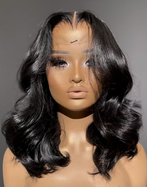 Body Wave Natural Hair, Prom Hairstyles Loose Curls, Wavy Bob Wigs, Curled Hairstyles Shoulder Length, Middle Part Wavy Bob Black Women, Middle Part Bob With Curls Black Women, Medium Length Big Curls, Quick Weave Hairstyles Layers, Heavy Layers Black Women