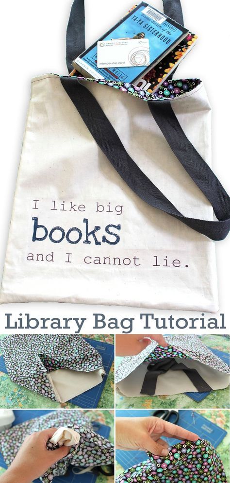 I decided I needed a new library bag. I wanted my library bag to be fun, but grown up. Inspired by a slogan I’ve seen on Pinterest and other places on the web, here is my finished product! Library Book Bag, Sewing Seams, Big Books, Books Library, Library Bag, Sewing Bags, My Library, Bag Tutorial, Membership Card