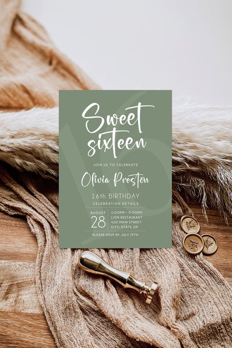 Green Sweet Sixteen, Birthday Email, 16th Birthday Invitations, Itinerary Template, Birthday Invitation Template, Sweet 16 Parties, Birthday Invite, 16th Birthday, Sweet Sixteen