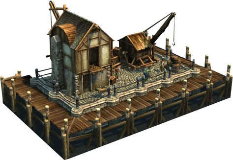 Pier - Anno 1404 Wiki Cottage Mansion, Tiny Castle, Buildings Artwork, Isometric Map, Fantasy Village, Medieval Artwork, Minecraft Banner Designs, Minecraft Medieval, Minecraft City