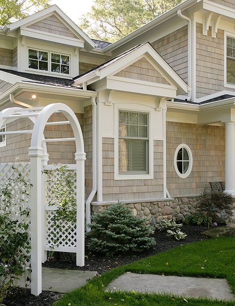 House Exterior Stone, Oval Windows, Pvc Garden, Cedar Shake Siding, Windows Black, Shingle House, Marvin Windows, Cedar Shake, Shake Siding