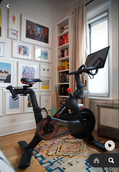 Home Office Gym Combo, Workout Nook, Office Gym Combo, Peloton Home Gym, Peloton Room Ideas, Peloton Room, Basement Home Gym, Home Office/gym, Workout Room Home