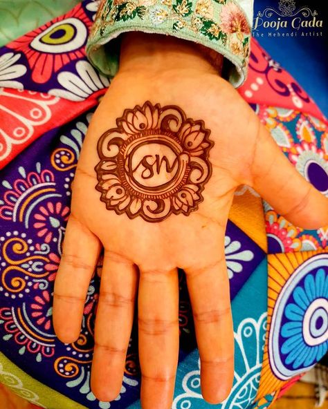 Easy Mehndi For Groom For First Karva Chauth - ShaadiWish Mehendi With Initials, Initial Mehendi Designs, Initial Mehndi Designs, Mehndi For Groom, Boys Mehndi Design, Karwa Chauth Mehndi Designs, Karwa Chauth Mehndi, Tatto Boys, Indian Mehndi