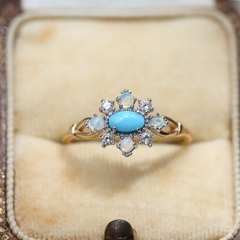 Rhombus Turquoise Natural Opal Opal Ring 925 Silver Sky Blue Topaz Ring, Shape Geometric, Style Japanese, Style Japonais, No 8, Opal Ring, Blue Topaz Ring, Rings Simple, Ring Size Guide