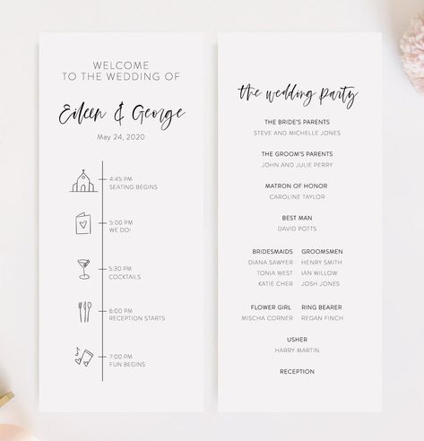 Printable Wedding Itinerary Template Card Timeline WelcomeWedding Prog – SAVVY PAPER CO Wedding Itinerary Template, Wedding Timeline Template, Wedding Infographic, Bohemian Wedding Invitations, Wedding Itinerary, Itinerary Template, Wedding Order, Personalised Wedding Invitations, Wedding Day Timeline