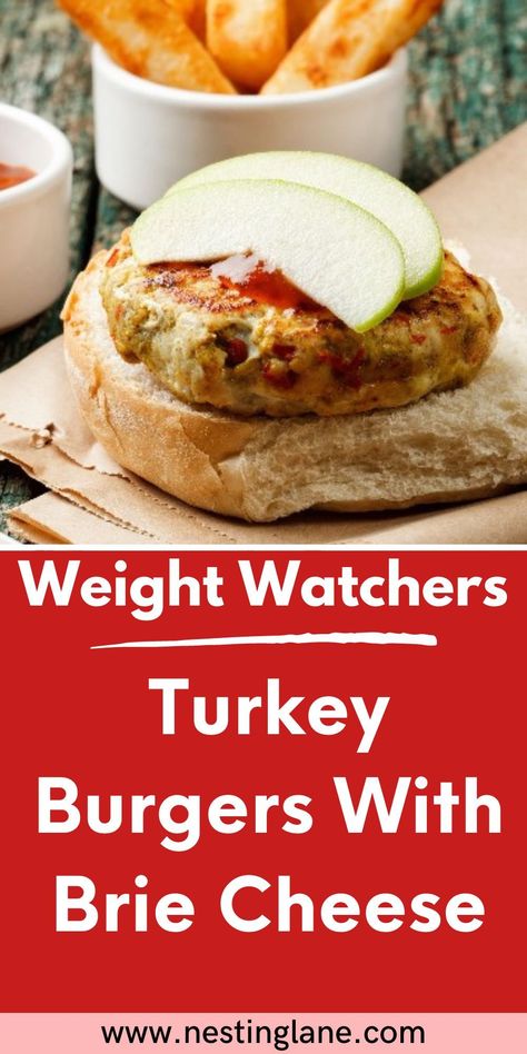 Turkey Burgers with Brie Cheese recipe graphic. Healthy Turkey Burgers, Homemade Potato Chips Recipe, Brie Cheese Recipes, Ww Dinner, Leftover Thanksgiving, Thanksgiving Turkey Leftovers, Healthy Turkey, Brie Cheese, Turkey Burgers