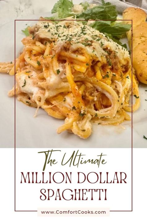 Whether you’re cooking for a crowd or simply want a delicious dish that reheats like a dream, this Million Dollar Spaghetti recipe is guaranteed to be a hit. This Creamy Baked Spaghetti is simple, flavorful, and ready in under an hour.  #milliondollarspaghetti #MillionDollarSpaghettiRecipe #BakedSpaghetti #CreamyBakedSpaghetti #EasyBakedSpaghetti #TheBestBakedSpaghetti Millions Dollar Spaghetti, Million Dollar Spaghetti Alfredo, Cheesy Spaghetti Bake, Elevated Spaghetti, Viral Spaghetti Recipe, Baked Spaghetti Recipe Easy, White Spaghetti Recipe, Creamy Spaghetti Recipes, Millionaire Spaghetti