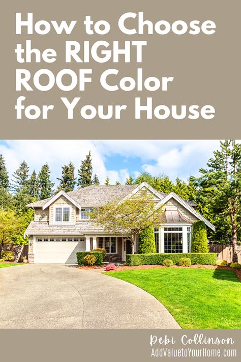 Choosing the right color of roof for your house can be harder than you think.  You choose the right roof color, and it coordinates beautifully with your house exterior. Choose the wrong roof color and it can be a VERY costly mistake and devalue your home.  

#roofcolorshowtochoose
#roofcolorswhite
#roofcolorsbrown
#roofcolorsgray
#roofcolorsblack Exterior Paint And Roof Colors, Roofing Colors How To Choose, Roof Color For Cream House, Light Roof Dark House Exterior Colors, Yellow House Roof Color, Tan House Roof Colors, White House Roof Color, White House Roof Color Ideas, Siding Roof Color Combinations