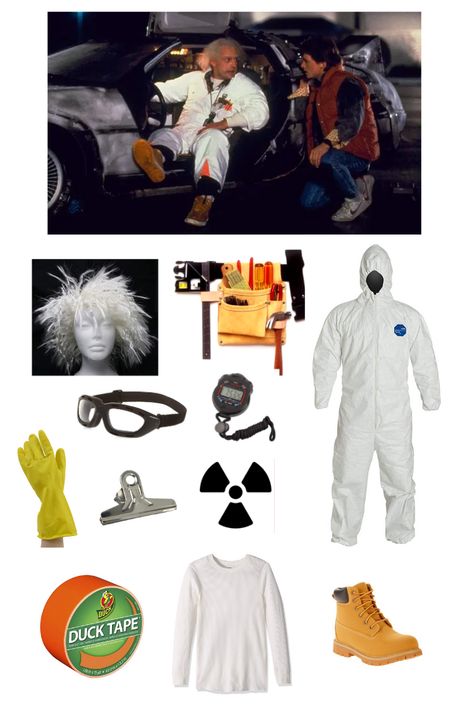 We have found everything you need to easily recreate this DIY Back to the Future Doc Brown Halloween Costume. Doc From Back To The Future Costume, Doc Brown Costume Diy, Diy Back To The Future Costume, Back To Future Costume, Doc Back To The Future Costume, Doc Brown Back To The Future, Back To The Future Costume Family, Back To The Future Outfit Ideas, Back To The Future Halloween