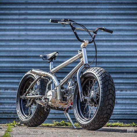 Just revealed: our Top 10 Custom Motorcycles of 2019! Here's one of the winners, a wild BMX framer from Down & Out Motorcycles. Bmx Motor, Paul Mckenna, Sepeda Bmx, Bike Fixie, Sepeda Retro, Bmx Frames, Motorised Bike, Мотоциклы Cafe Racers, Honda Cub