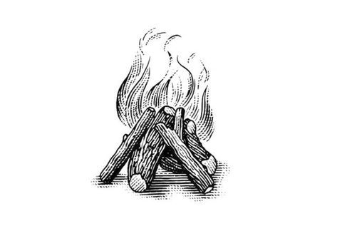 Fire Pen Drawing, Camp Fire Sketch, Fire Pit Tattoo, Fire Line Drawing, Bonfire Sketch, Fire Illustration Art, House On Fire Drawing, Fireplace Tattoo, Objects Tattoo