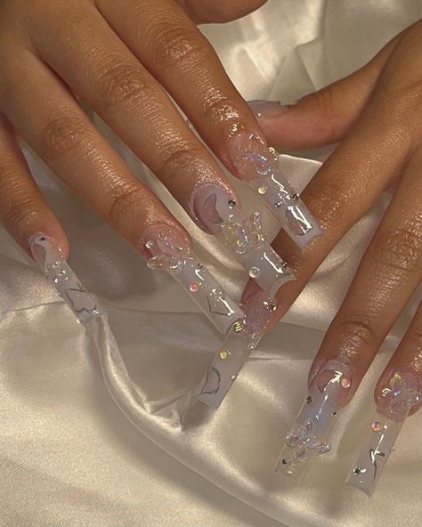 Grunge Nails, Classy Acrylic Nails, Long Acrylic Nails Coffin, Long Square Acrylic Nails, Bling Acrylic Nails, Kawaii Nails, Pink Acrylic Nails, Clear Nails, Square Acrylic Nails