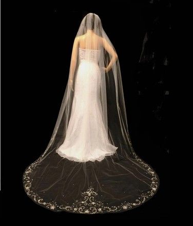 Regal Beaded Embroidery Cathedral Length Wedding Veil $169 White Wedding Veil, Beaded Edge Veil, Cathedral Length Wedding Veil, Wedding Veil Lace, Embroidered Veil, Beaded Wedding Veils, Lace Wedding Veil, Cathedral Wedding Veil, Veil Crystal