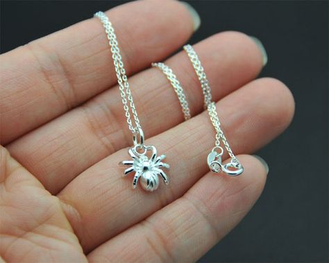 Dainty Sterling Silver spider Necklace tiny spider by SimpleStep Tiny Spiders, Marvel Jewelry, Feather Ear Cuff, Swan Necklace, Spider Necklace, Silver Swan, Silver Ear Cuff, Tiny Earrings, San Jose Ca