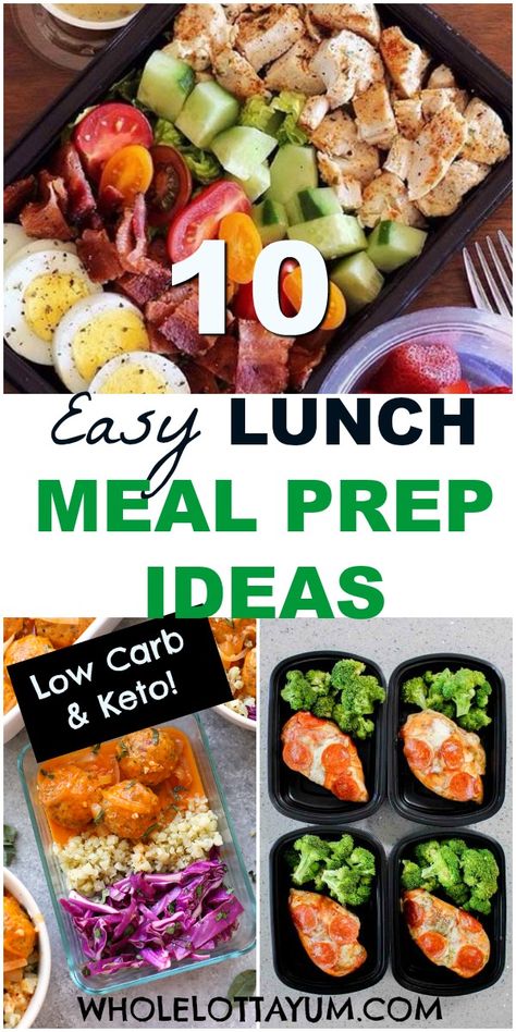 10 easy low carb and keto meal prep ideas for lunch! Whether you need keto lunch ideas for work or a low carb protein box ideas for when you're on the go, these healthy meal prep lunches will help you. #keto #ketogenic #mealprep #lunchideas #lunch #ketodiet #lowcarb #wholefoods #whole30 Easy Lunch Meal Prep, Lunch Meal Prep Ideas, Low Carb Lunch Ideas, Easy Meal Prep Lunches, Prep Lunch, Low Carb Meal Prep, Comidas Fitness, Ideas Lunch, Healthy Lunch Meal Prep