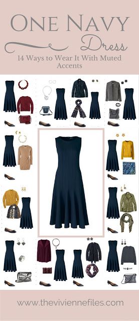 One Navy Dress in a Capsule Wardrobe: 14 Ways to Wear it With Muted Accents Downsize Closet, Navy Dress Outfits, Mode Ab 50, Neutral Dress, Mode Tips, Sunday Dress, The Vivienne, Mode Chic, Fashion Capsule